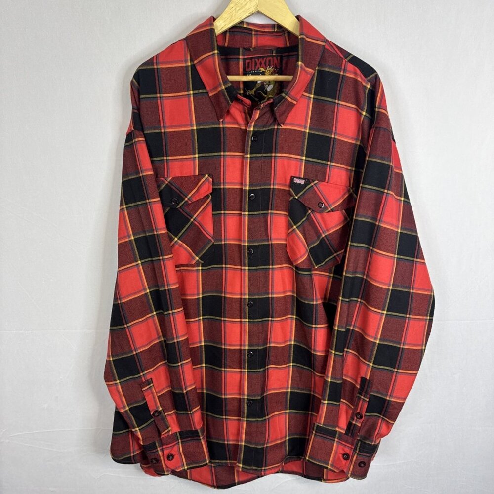 Dixxon Men 4X Shirt Steve Caballero Red Plaid Flannel Shirt Long Sleeve Dragon